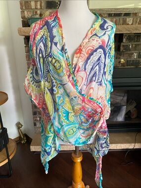 Scarf / wrap cotton linen. Wear long or w front sides threaded thru holes.